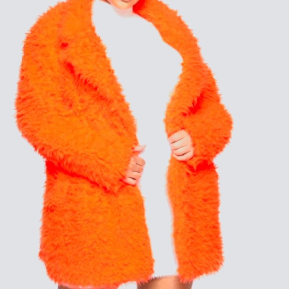 Vibrant Orange Faux Fur Coat